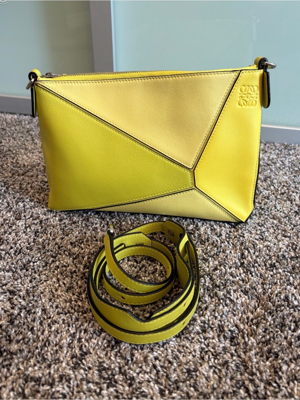 Loewe Puzzle Pouchette Small Zip Crossbody in Yellow NWOT